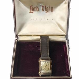 Vintage Lord Elgin Gold Tone Wrist Watch with Original Box Case - For Parts